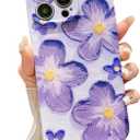 Compatible with iPhone 14 Pro Max Cute Glossy IMD Flower Floral Pattern Case, Soft TPU Shockproof Protective Phone Case for iPhone 14 Pro Max Women Girls 6.7 Inch Purple