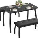 Dining Table for 4, 3-Piece Kitchen Table Set for 4 with Wooden Tabletop and Metal Frame, Industrial Kitchen Table with 2 PU Leather Benches for Bar, Dining Room, Restaurant(43''x28''x30''), Black
