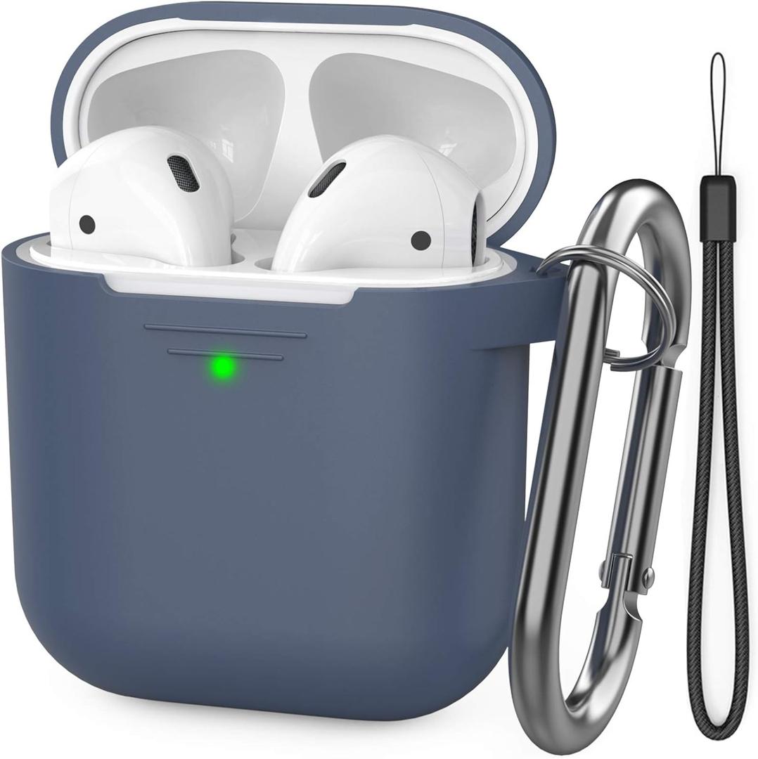 AhaStyle Upgrade Silicone Case Protective Cover [Front LED Visible] Compatible with Apple AirPods 2 & 1 (Navy Blue)