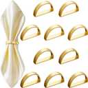 10 Pcs Stainless Steel Napkin Rings Festival Metal Napkin Ring Holders Modern Serviette Buckles Metallic Adornment for Table Settings Kitchen Dinner Party Wedding (Matte Gold Semicircle)