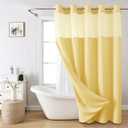 eachope No Hook Linen Texture Shower Curtain with Snap-in Liner,71x80 Gold