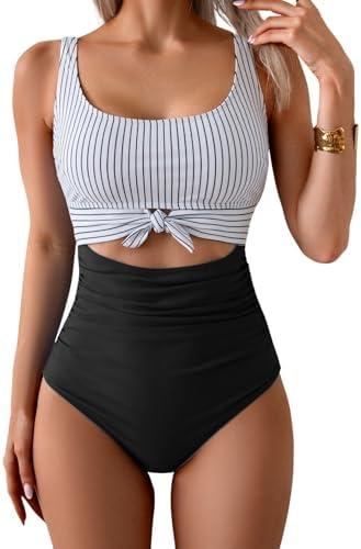 Eomenie Women's One Piece Swimsuit Tummy Control Slimming Bathing Suit Cutout Tie Knot Swimwear XL