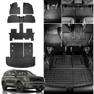 Rongtaod Floor Mats Compatible with 2020-2025 Kia Telluride 7&8 Seats Trunk Mat Cargo Mat Cargo Liner Back Seat Cover Protector 2024 Telluride Accessories (Trunk Mat with Backrest Mat+Floor Mats)