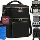 Castal Breast Pump Bag Spectra S1 S2Insulated Spectra Pump Bag, Breastmilk Cooler Bag with Ice PackLeak-Proof Double Layer Breast Pump Travel Bag Holds 6 Milk Bottles with Elastic StrapBlack