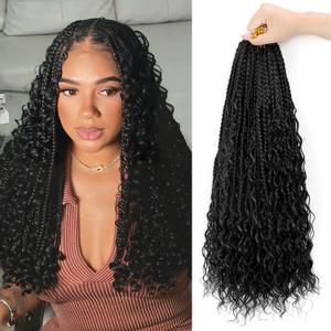 Boho Crochet Braids Human Hair Mixed 9 Packs 14 Inch Goddess Box Braids Crochet Hair Boho Box Braid Bohemian Braid Crochet Hair for Black Women(14Inch, 1B)