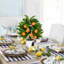 Artificial Potted Plants 16.1 inches Fake Orange Tree Artificial Citrus Fruit Plant with White Pot Faux Plants Indoor for Home,Office, Living Room Table, Desk