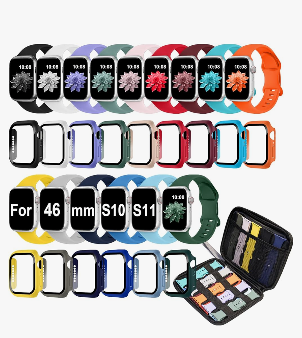 15 Pack Compatible with Apple Watch Bands 46mm Women Men, Watch Screen Protector Case&Organizer for iWatch Series 10