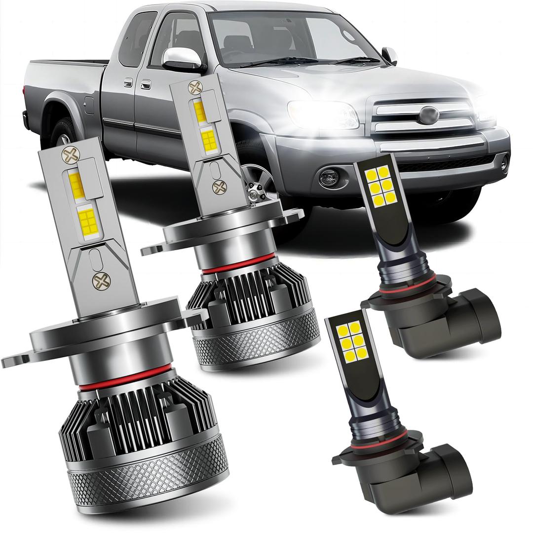 HOEDUI Upgraded Light Bulbs Fit for 2000-2006 Toyota Tundra,High/Low Beam & Fog Lights Bulbs Combo,6500K Cool White, Plug and Play, Pack of 4