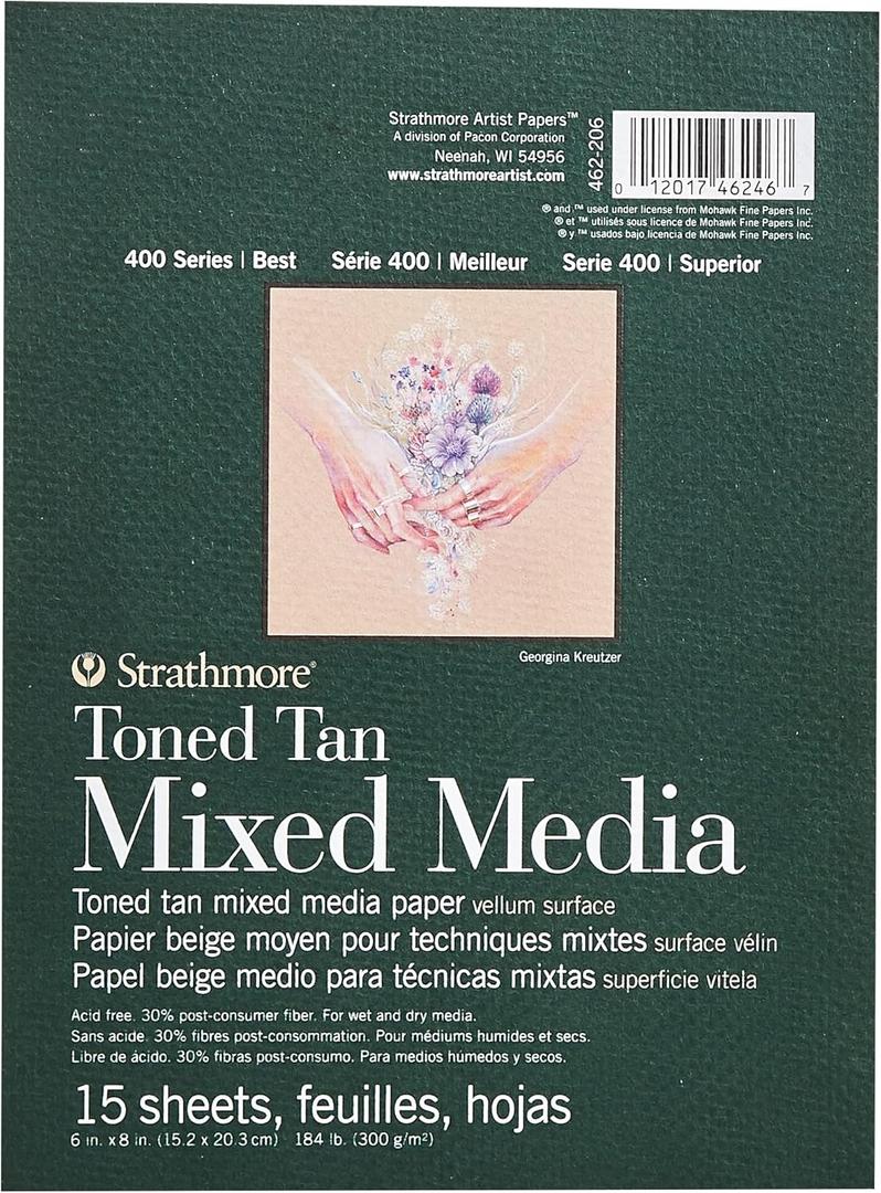 Strathmore Toned Mixed Media Paper Toned Tan 6"X8"-15 Sheets -62462206 (Black)