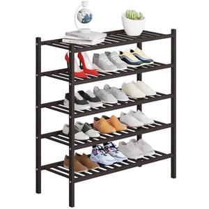 Buymoth 5 Tier Bamboo Shoe Rack Storage Organizer for Closet, Multifunctional Stackable Free Standing Shoe Shelf Organizer for Small Space,Entryway, Hallway, Bathroom27 x11 x32 (Brown, 5 Tier)
