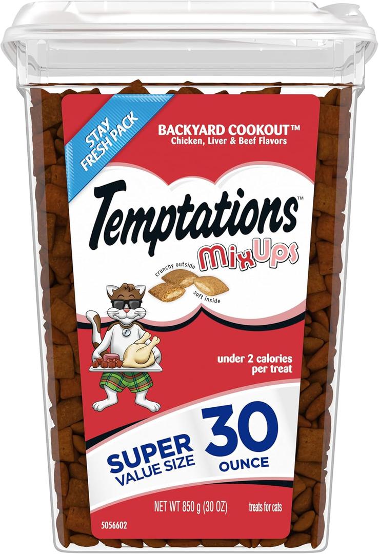 Temptations MixUps Backyard Cookout Flavor Crunchy and Soft Cat Treats, 30 oz. Tub (1.88 Pound (Pack of 1)), BB 01/2027