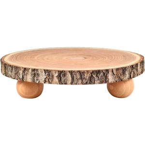 10 inch Wood Cake Stand for Dessert Table - Round Rustic Cake Holder Tray Wooden Serving Platter Pedestal Centerpiece Decoration with Sturdy Legs for Wedding Cakes