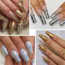 2 x Gold Silver Chrome Nail Powder, 6 Colors Holographic Unicorn Iridescent Nail Chrome Powder, Metallic Mirror Effect Light Gold Champagne Chrome Powder Palette Pigment Glitter for Nail Art
