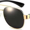 2 x LVIOE Aviator Polarized Sunglasses for Men Women Trendy Classic Retro Shades with UV400 Protection for Driving Fishing LS1204 (A1 Gold Black/Grey)