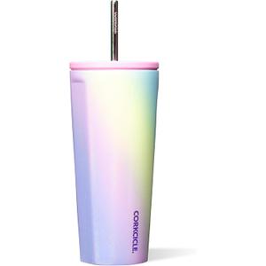 Corkcicle Cold Cup Insulated Tumbler with Straw - Keeps Drinks Cold for 12 Hours - Triple-Insulated Stainless Steel - Leak-Resistant Lid - Summer Drinkware Gift - 24 oz - Rainbow Unicorn