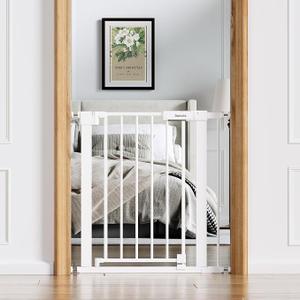 Babelio 26-31 in Narrow Baby Gate for Stairs with Wide Door, Press Guard II Pressure/Wall Mount, Dual Lock with Indicator, Auto Close, Heavy Duty, Easy Install for Doorways, Kitchens, Hallway, White