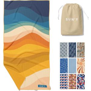 SUN'Y Waffle Microfiber Beach Towel  Sand Free, Quick Dry, Ultra Absorbent, Lightweight & Compact Travel Towel with Carry Bag - Large (63 x 31.5), Boho