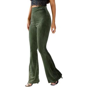 Floerns Women's Velvet Elastic Waist Flare Leg Palazzo Long Pants Trousers (Medium, Dark Green)