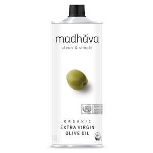 Madhava Organic Olive Oil, 1L Tin, 100% Pure, Single Source, Traceable, Cold Extracted, Non-Gmo, No Pesticides, Gluten Free, Vegan, Kosher, Extra Virgin, 33.8 Fl Oz