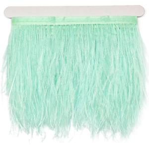 FQTANJU 2 Yards Soft & Natural Ostrich Feathers Fringe Trims Ribbon Used for Dress, Sewing, Craft Clothing, Lighting Decoration, Clothing DIY, etc. (Light Green)