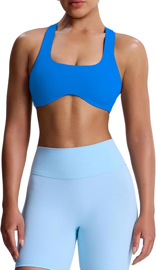 Aoxjox Women's Workout Sports Bras Fitness Define Sculpt Racerback Bra Yoga Crop Tank (Medium, Directoire Blue)
