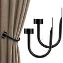 KAMANINA Curtain Holdbacks for Wall, Black Curtain Tiebacks Wall Mounted, Curtain Hooks Holders for Drapes, Modern Cap Finials (2 Pack)