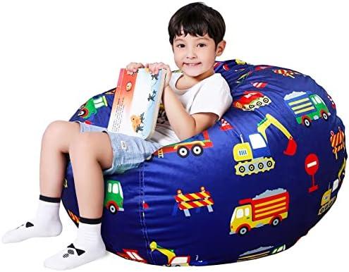 Lukeight Excavator Stuffed Animals Storage Bean Bag Chair Cover - Premium Velvet Organizer with YKK Zipper Holds 60+ Plush Toys, Washable Kids Room Decor (No Filling, Large)