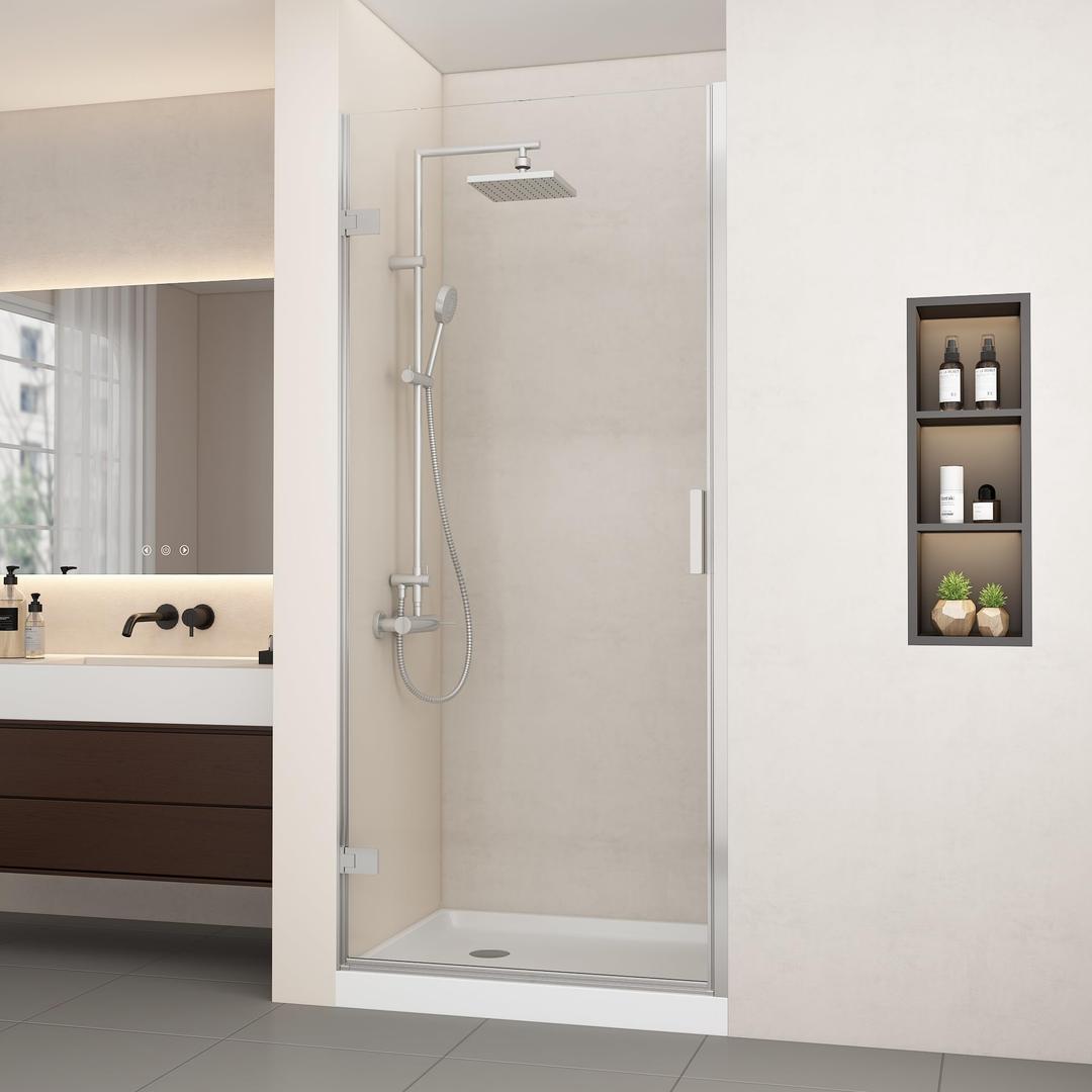 Bathbliss Frameless Pivot Shower Door, Glass Shower Door for Bathroom, 36" W x 72" H, Nano-Coated 5/16" (8mm) Clear SGCC Tempered Glass, Chrome Finish