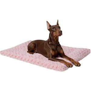 Washable Dog Bed Mat Soft Dog Crate Pad Fluffy Pet Kennel Beds Sleeping Mattress with Non-Slip Bottom for Large Jumbo Medium Small Dogs, 47 x 29 Inch, Pink