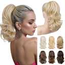 Ponytail Extension - 14" Claw Clip in Ponytail Hair Extensions Natural Soft Synthetic Layered Wavy Pony Tail Hair Pieces for Women - Natural Blonde with Highlights