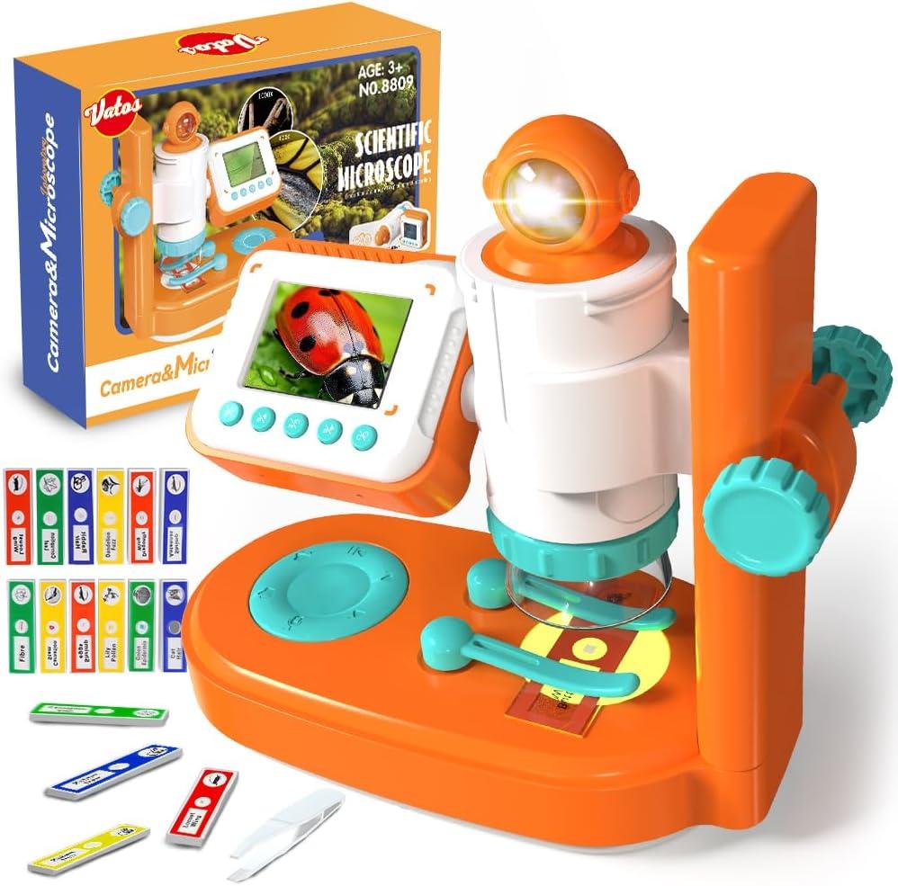 VATOS Microscope for Kids,1000x Microscope Camera Kits with Specimens & Screen,Portable Educational Science Toys Gift for Age 3 4 5+ Boys Girls Outdoor, Orange