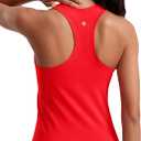 CRZ YOGA Seamless Womens Breathable Workout Tank Tops Racerback High Neck Sleeveless Running Athletic Shirts (Large, Deep Red)