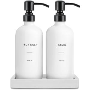 Prus Waso White Soap Dispenser Set, Contains Hand and Lotion Dispenser with Pump. Perfect for Guest Bathroom Decor. (White)