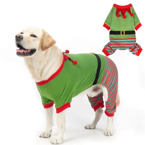 Mihachi Christmas Dog Pajamas, Pet Costume Elf Dog Costume Clothes , Soft Pet Pjs Winter Warm Jammies Dog Sweater, Stretchy Elf Clown Apparel for Puppy Christmas Party Supplies, Green S/M