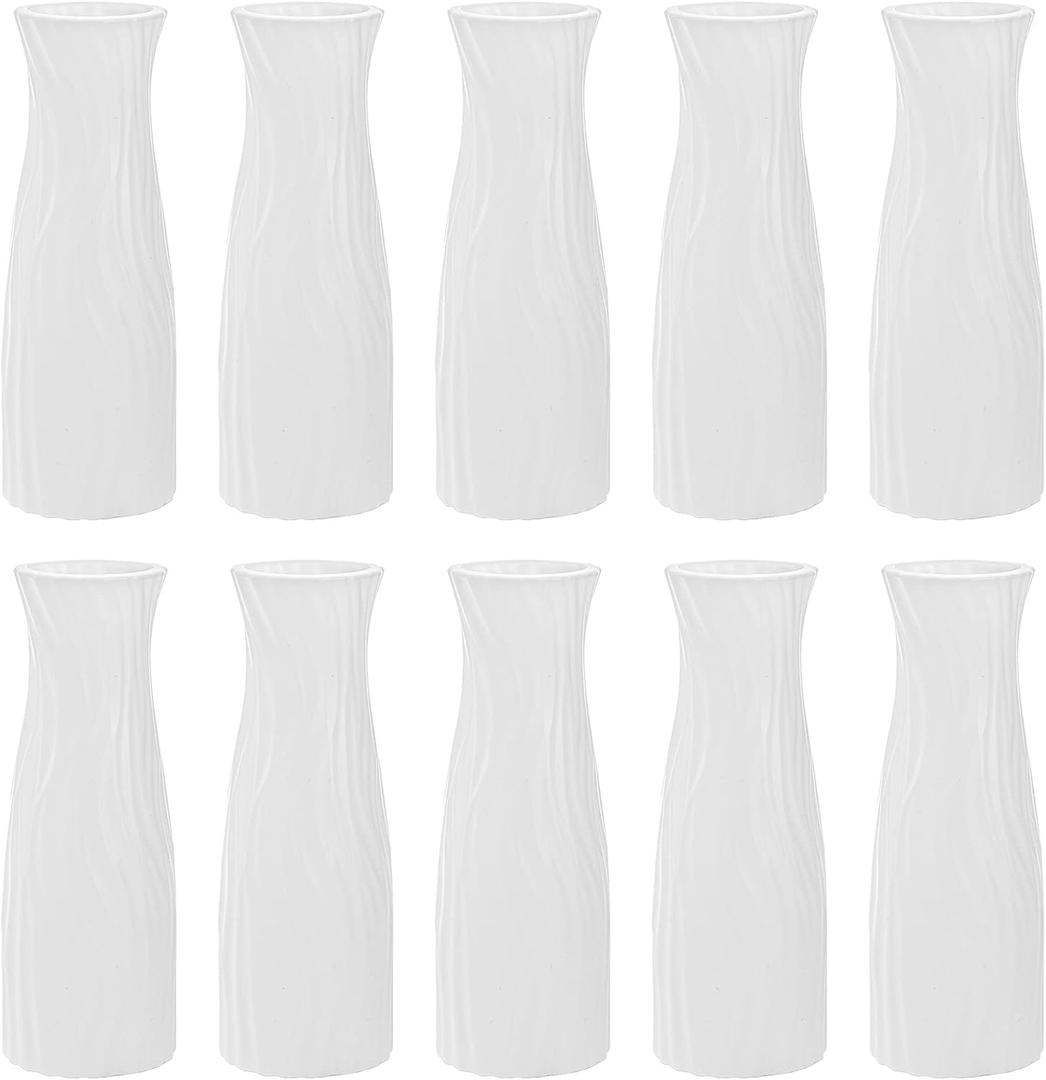 SOUJOY Pack of 10 Composite Plastic Flower Vase, White Tall Conic Floral Vase Home Decor Centerpieces, Unbreakable Vases for Decor Living Room