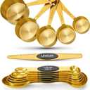 Foyucool Gold Measuring Cups and Spoons, Set of 13, Including 8 Dual Sided Magnetic Measuring Spoons set with Leveler, 5 Measuring Cups, Stainless Steel Kitchen Gadgets for Liquid & Dry Ingredients