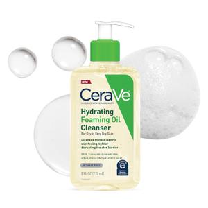 CeraVe Hydrating Foaming Oil Cleanser, Moisturizing Cleanser for Face & Body, Squalane Oil + Hyaluronic Acid + Ceramides, For Dry to Very Dry Skin, Fragrance Free & Residue Free, 8 FL Oz (8 Fl Oz (Pack of 1))