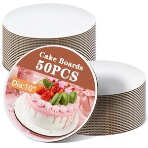 50PCS 10 Inch Round Cake Boards, Food-Grade Greaseproof Cardboard Cake Rounds, Thin and Sturdy Cake Circles for Wedding Birthday Party Cakes & Pastries