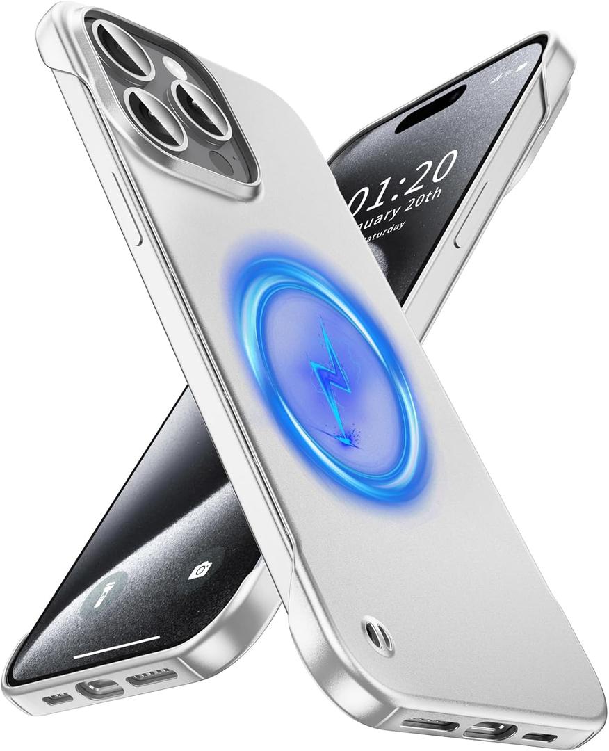 Magnetic Ultra Thin Frosted Designed for iPhone 15 Pro Max Frameless Case 6.7 inch Slim Minimalist Lightweight Matte Hard Cover Protective Borderless Case- Silvery