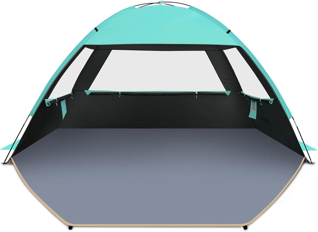 Gorich Beach Tent Sun Shelter for 3/4-5/6-7/8-10 Person with UPF 50 UV Protection, Lightweight & Easy Setup Beach Shade Canopy, Portable Beach Shade Tent Beach Cabana (Dark Shelter-Turquoise)