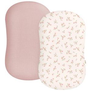 Muslin Baby Lounger Cover 2 Pack, Soft Breathable Newborn Lounger Pillow Cover for Boys Girls Infant (Rosy)