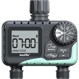 RAINPOINT Water Timer for Garden Hose - 2 Zone Sprinkler Timer with Rain Delay/Manual Watering/Automatic Irrigation for Yard Lawn