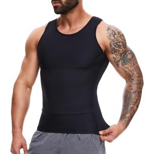 MISS MOLY Compression Shirts for Men Tummy Control Undershirt Gynomastica Slimming Vest Waist Trainer Tank Top Shapewear (X-Large, Black)