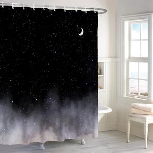 Midnight in The Mist Shower Curtain, Starry Sky Moonlit Night Shower Curtain Set for Bathroom, Fabric Bath Curtain with Hooks, 72x72in (29)
