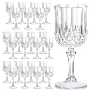 HTTBEIZI 7OZ Plastic Wine Glasses, Disposable Goblets Drinking Glasses Crystal Vintage Water Cups Unbreakable Champagne for Wedding, Parties, Valentine’s Day (24, Clear)