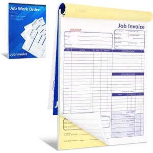 50 Set Job Work Order Forms Job Invoice Forms Invoice Receipt Book Contractor 8.5 * 11inch Work Order Receipt Book 2-Part Carbonless Forms for Small Business Suppliers Distributors (One Book)