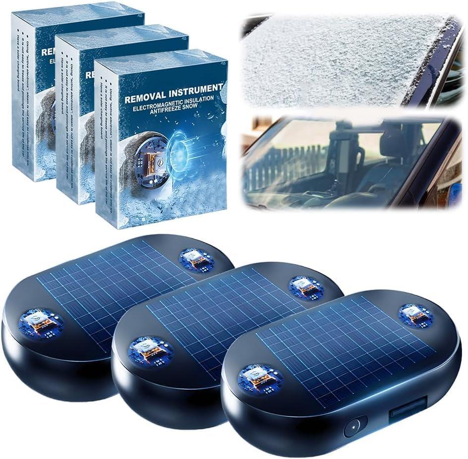 3 x Anti-Freeze Electromagnetic Car Snow Removal Device, 2026 New Portable Solar Electromagnetic Molecular Interference Freeze and Snow Remover Instrument for Ice and Snow Scraping(3PCS)