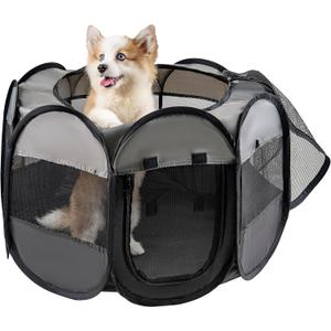 LAFYETTE. - USA Based, Dog Cat Playpen, Puppy Kitten Pet Playpen Indoor Outdoor, Portable Pop Up Dog Kennel Tent Crate Cage for Dog Cat Rabbits, Foldable Pet Enclosure, Removable Top Cover, 29" x 16" (Grey)