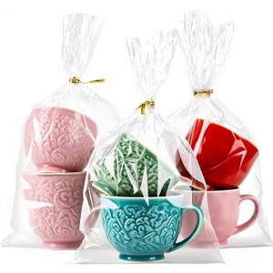 Toosci 8" x 11" Clear Cellophane Treat Bags with Bottom Gusset & Twist Ties  for Baked Goods, Cookies, Candies, Chocolates, Popcorn & Gift Packaging (50 Pcs, 2 mils)