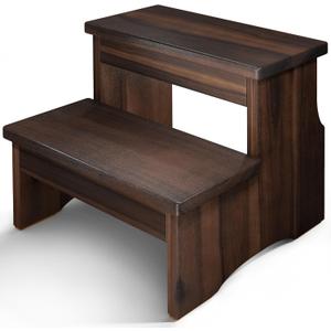 FANATU Wooden Two Step Stool, Heavy Duty 2-Step Ladder for Adults & Kids, Supports up to 450lbs for Kitchen, Bathroom or Bedside Use (Walnut Finish)